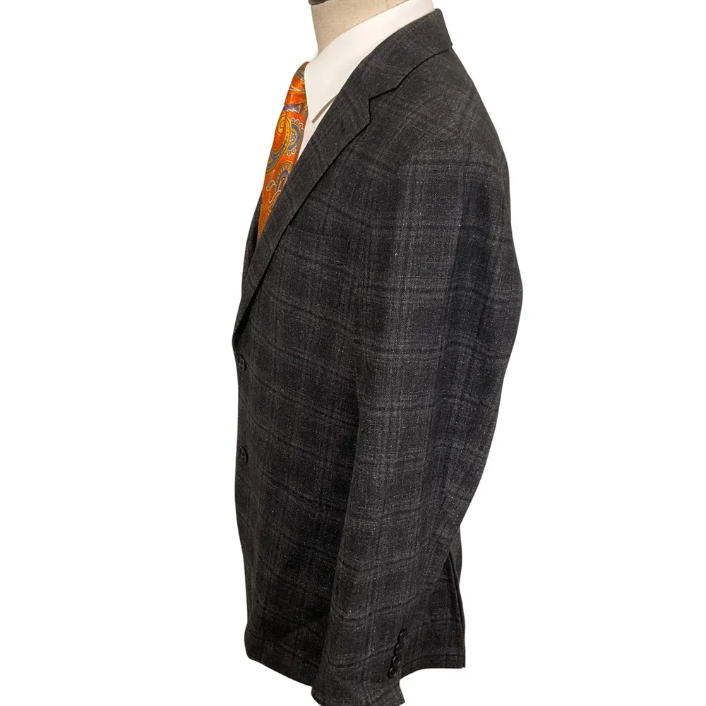 Nordstrom Blazer Mens 40R Gray Plaid Tollegno 1900  Trim Fit Italian Wool Jacket